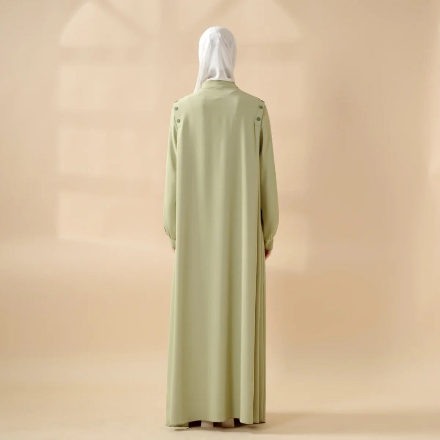 Elegant Macaron Color Shoulder Button Pullover Abaya Dress for Women - Long Sleeve, Solid Color, Non-Stretch Fabric, Regular Fit, Perfect for Ramadan, Prayer, and Muslim Style, Muslim Dress | Elegant Abaya | Nonstretch Fabric, Abay