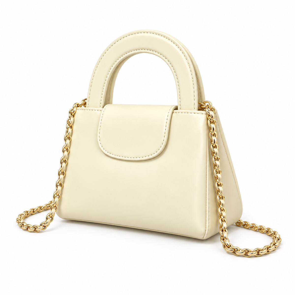 Elegant Ivory Vegan Leather Chain Handbag