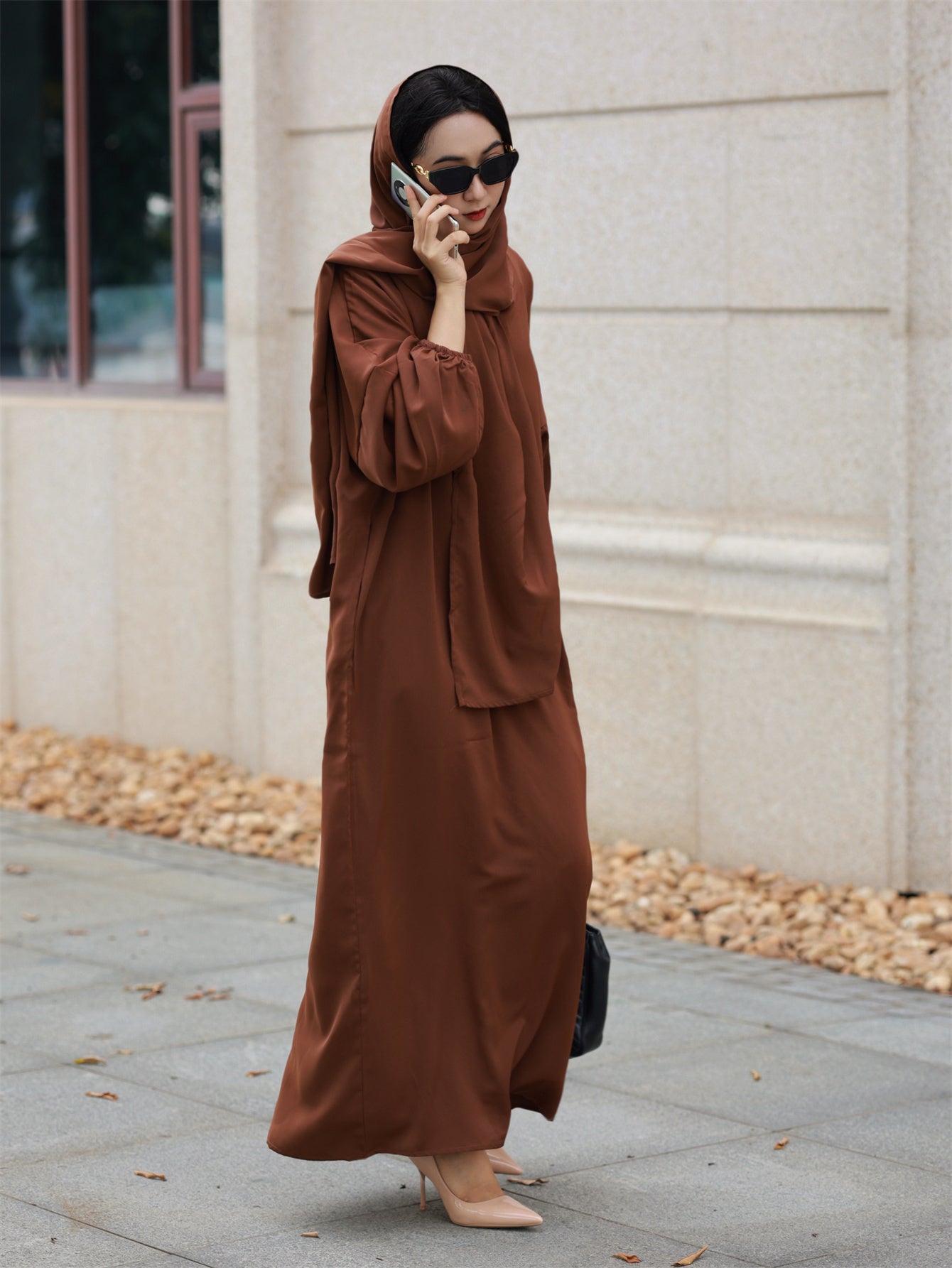 Women'S Loose Modest Jibab Abaya with Headscarf - Long Sleeve, Polyester, Non-Stretch Fabric | Ideal for Ramadan and Daily Wear, Casual Style, Allseason Abaya | Elegant Abaya | Polyester Abaya