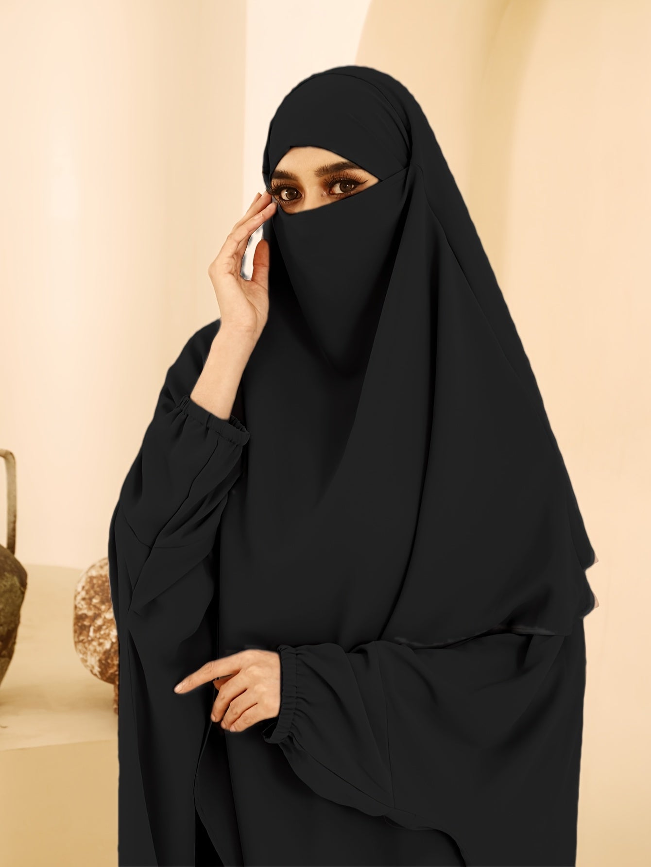 Plus Size - A Set of Elegant Plus Size Women Jilbaab Dresses, Middle East Dubai Solid Color Robe Dress Two Piece Set, Perfect for Ramadan And Islamic Prayers Abaya Femme Women Abaya Dubai Islamic Clothing Abaya Hijab Femme Prayer Jil