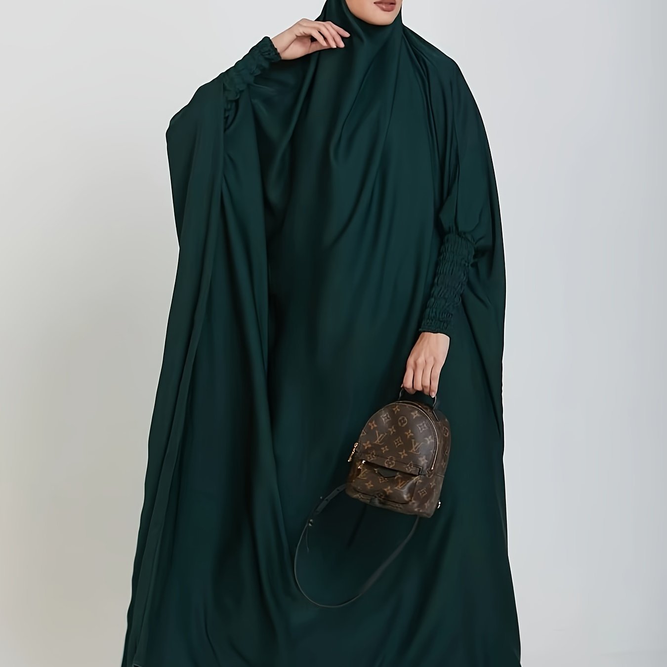 Long Sleeve Solid Color Jibab Abaya - Women's Traditional Arabian Polyester Robe with Tie Back, 95% Polyester 5% Elastane, 135g/m² - Muslim Nida Hijab Dress