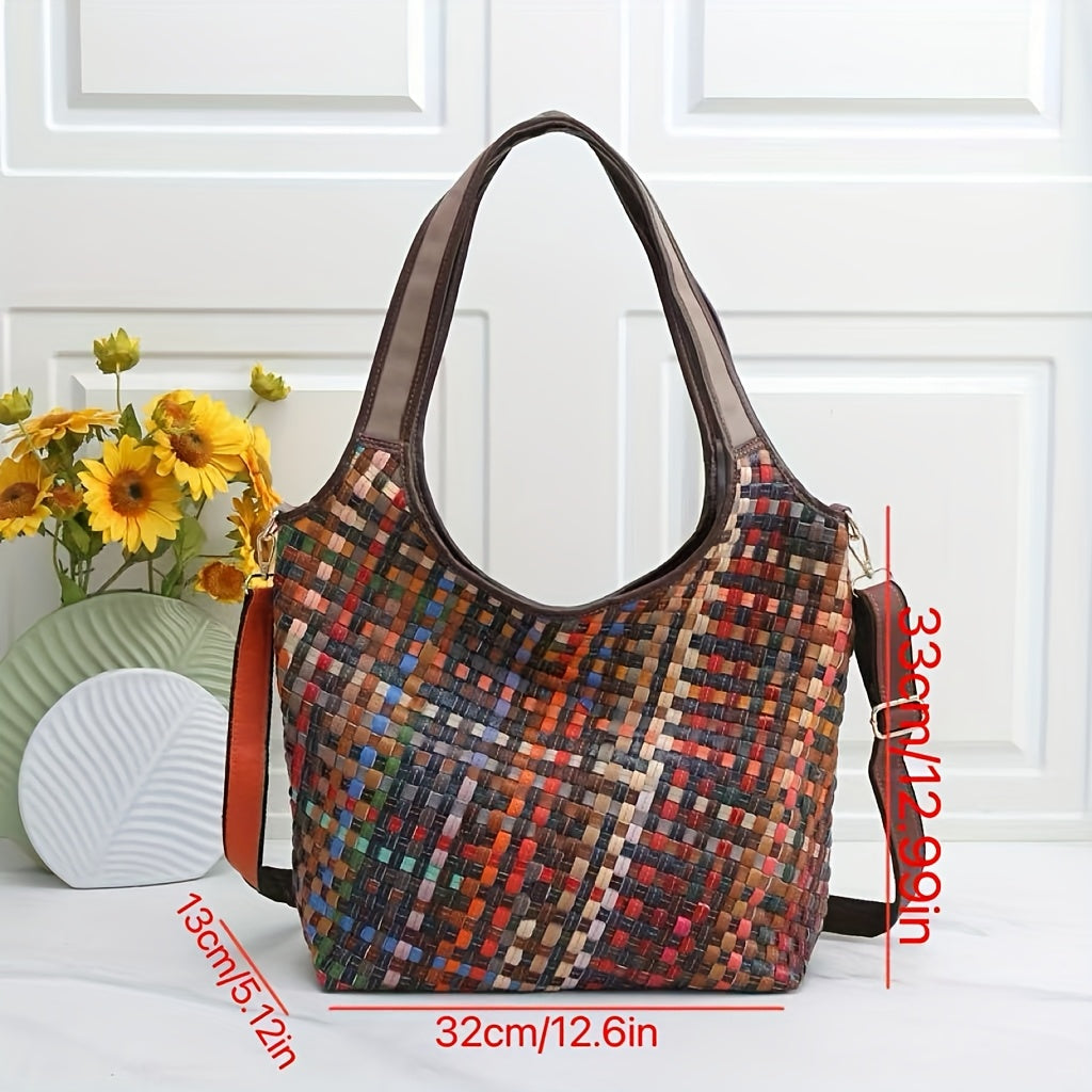 New Genuine Leather Women's Woven Stripe Handheld Cross-body Handheld Stylish New Design Bag