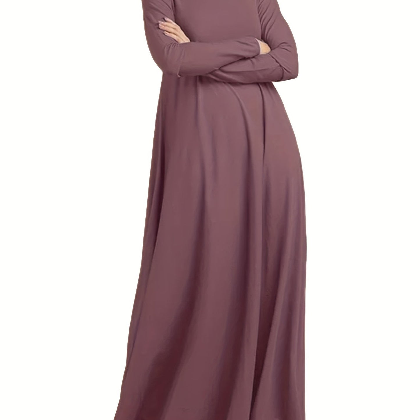 Solid Color High-Neck Long Arabic Abaya for Women in Muslim Style
