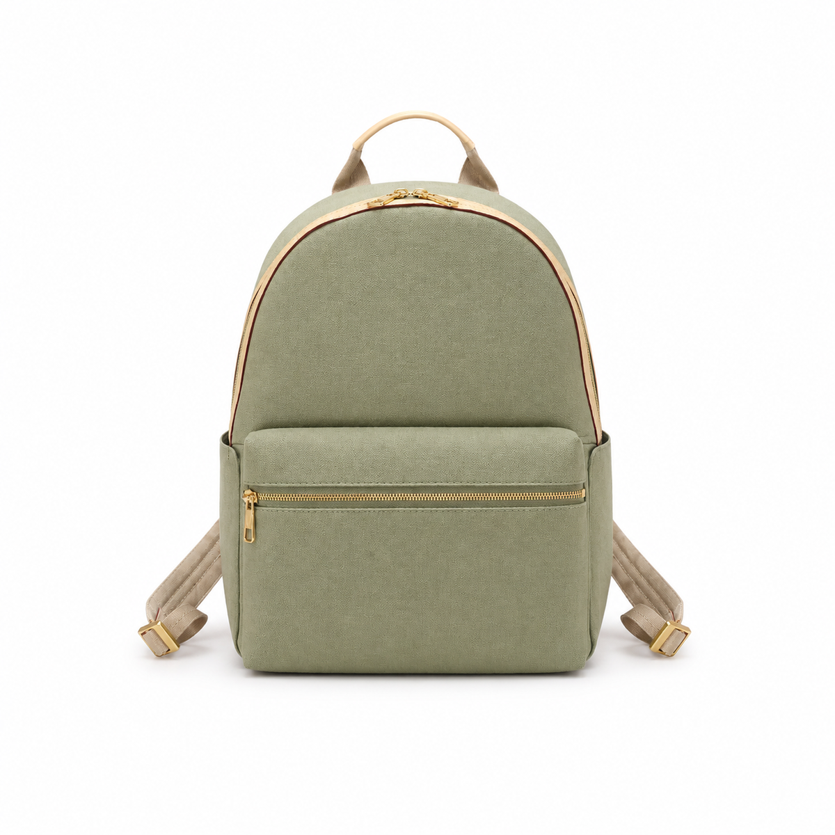 Sage Green Minimalist Backpack with Gold Zippers