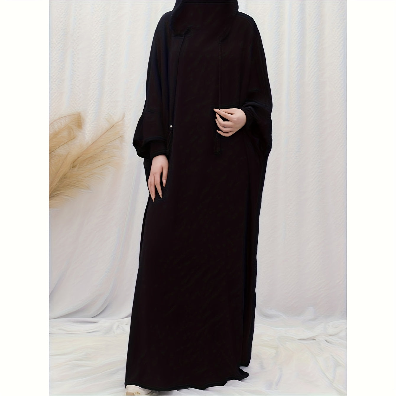 Elegant Solid Brown Crinkle Polyester Jibab Abaya with Hood - Breathable Loose Fit Women's Casual Hijab Dress for Outdoor Wear, Comfortable Wear | Flowing Garment | Smooth Texture