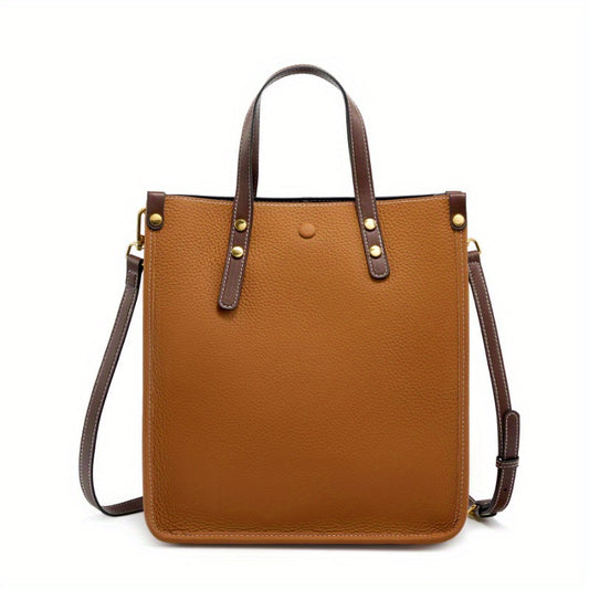 Genuine Leather Vertical Tote Bag for Women - Convertible Crossbody Shoulder Bag with Adjustable Strap, Zipper Closure