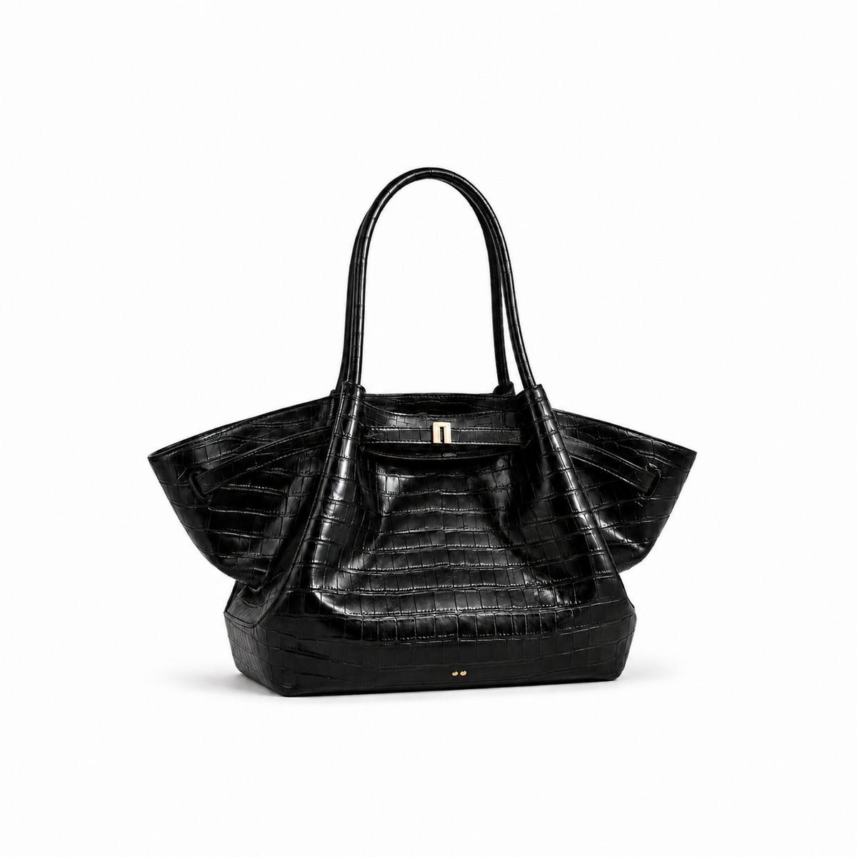 Luxury Black Crocodile-Embossed Winged Bag