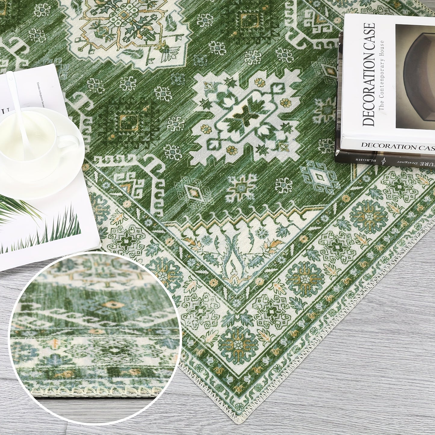 Machine Washable Rugs Distressed Vintage Tribal Medallion Area Rugs For Living Room Bedroom Office Low Pile Neutral Soft Rug Indoor Stain Resistant Throw Rug Runner Rug Non Slip Entryway Rug Foldable Farmhouse Floor Cover