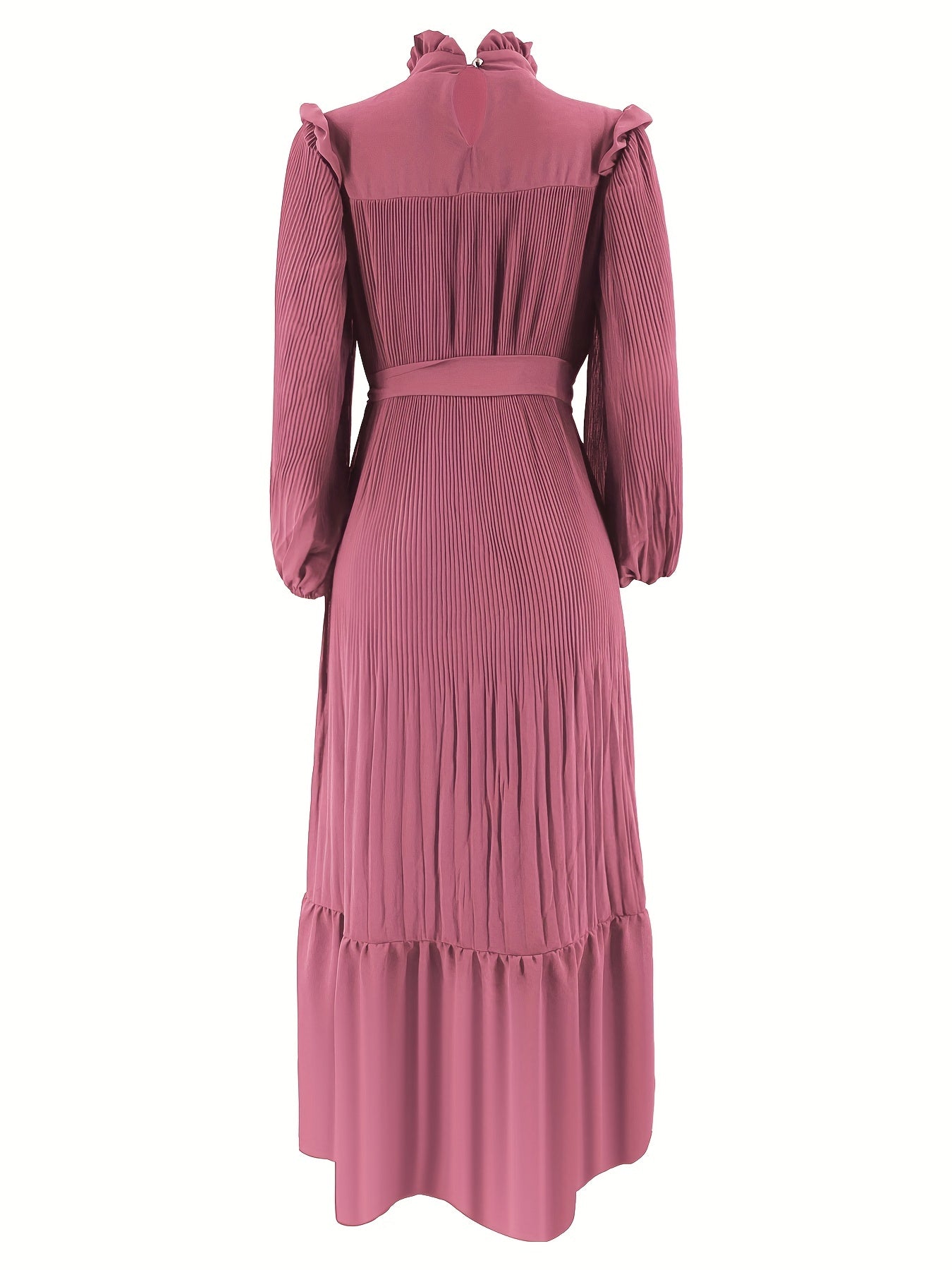 Women's Middle Eastern Muslim Baju Abaya Dress - Solid Color Pleated Long Sleeve with Belted Waist, Lightweight Breathable Fabric, Machine Washable Traditional Modest Dress
