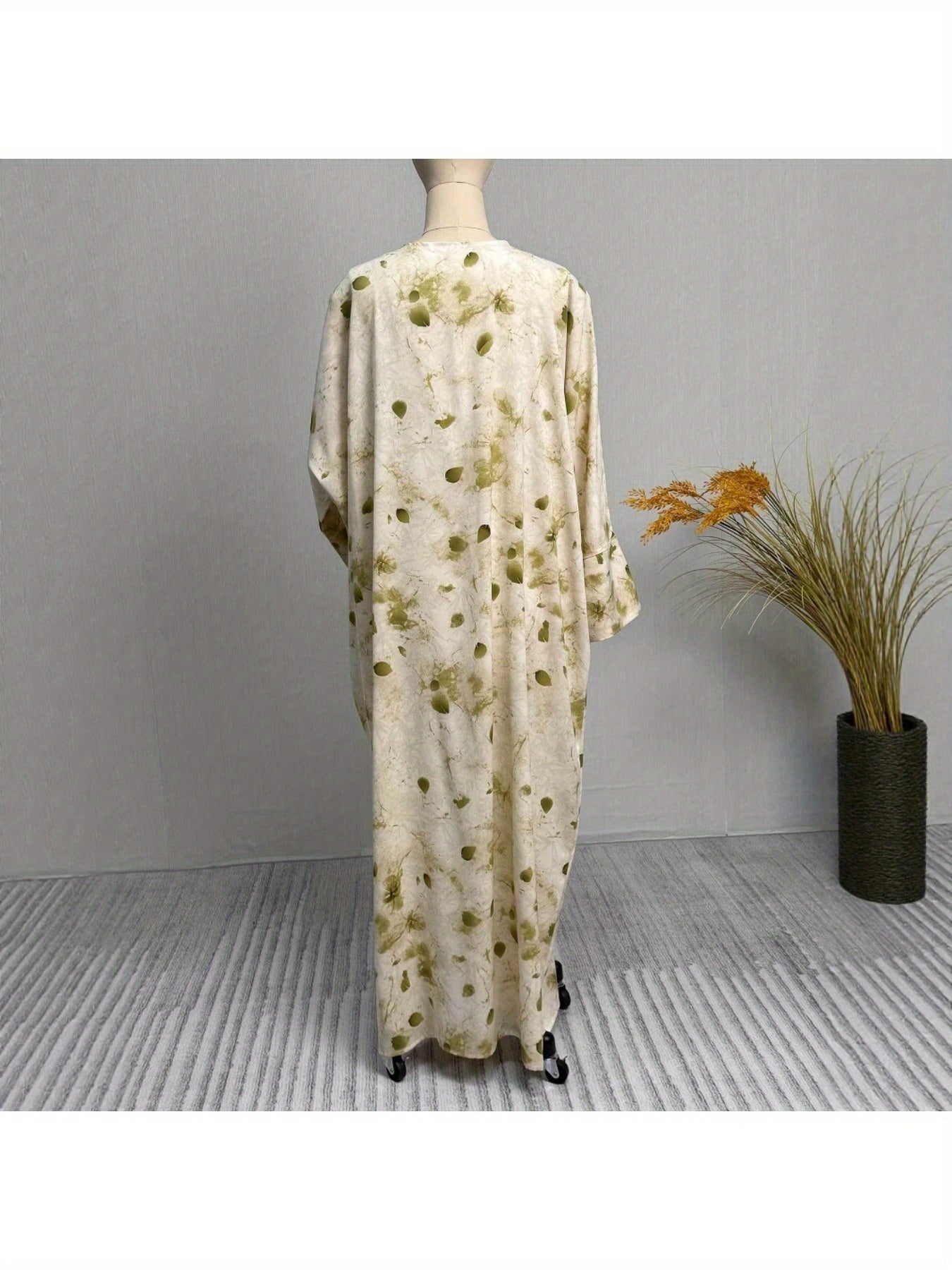 Fresh Print Loose Wide Sleeve Open Cardigan Abaya for Muslim Women - Middle Eastern Dubai Style