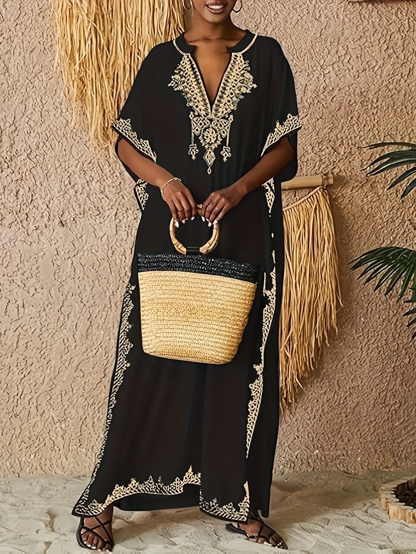 caftan plus size dress Kaftan Dresses For Women Swimsuit Coverup Plus Size Beach Caftan Cover Ups For Swimwear Embroidery
