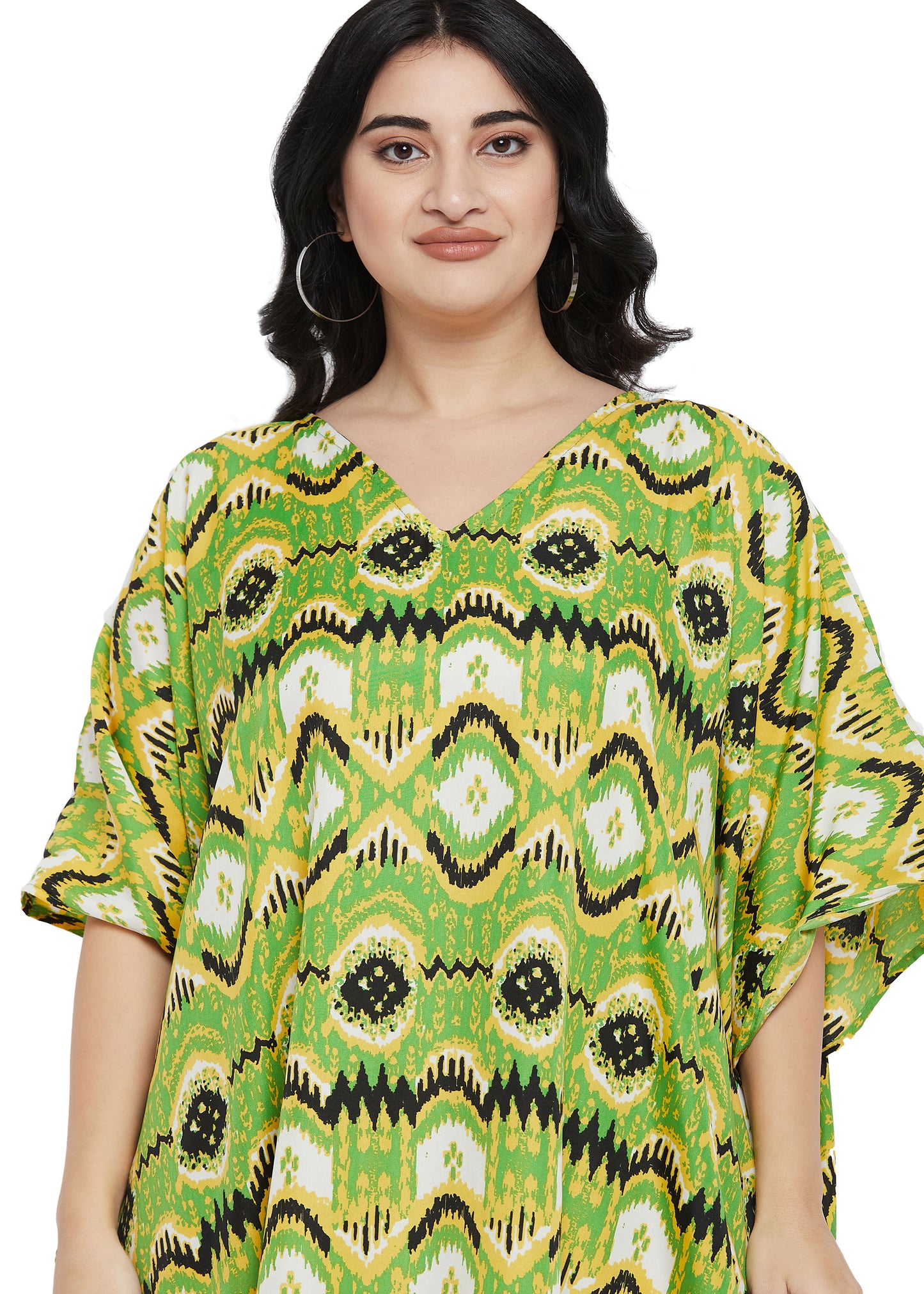 Plus Size Green Geometric Kaftan Dress for Women Polyester kaftan dresses