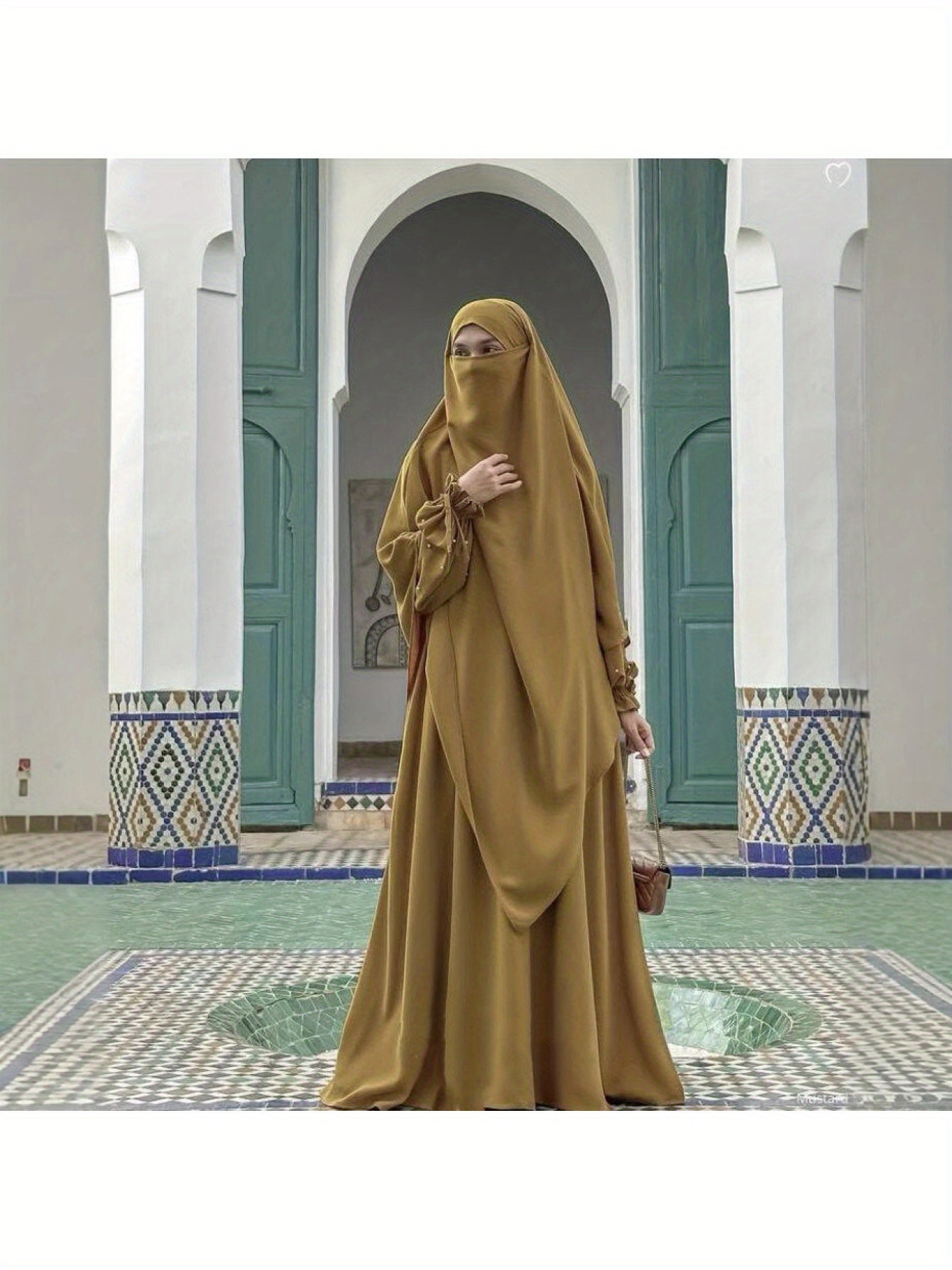New Cross-Border Middle East Solid Color Women's Robe Pearl Sleeves Jilbaab Dress Abaya Two-Piece Set Long Headscarf P555