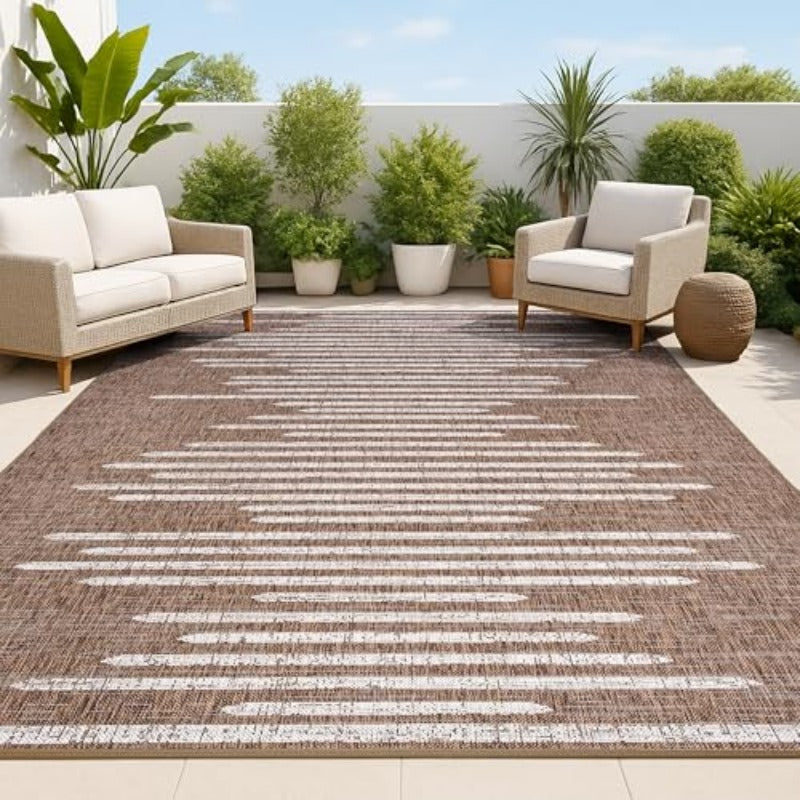 Geometric Indoor Outdoor Area Medium Rug Bohemian Contemporary Easy Cleaning Bedroom Kitchen Backyard Patio Non Shedding 3 X 5 Brown Beige