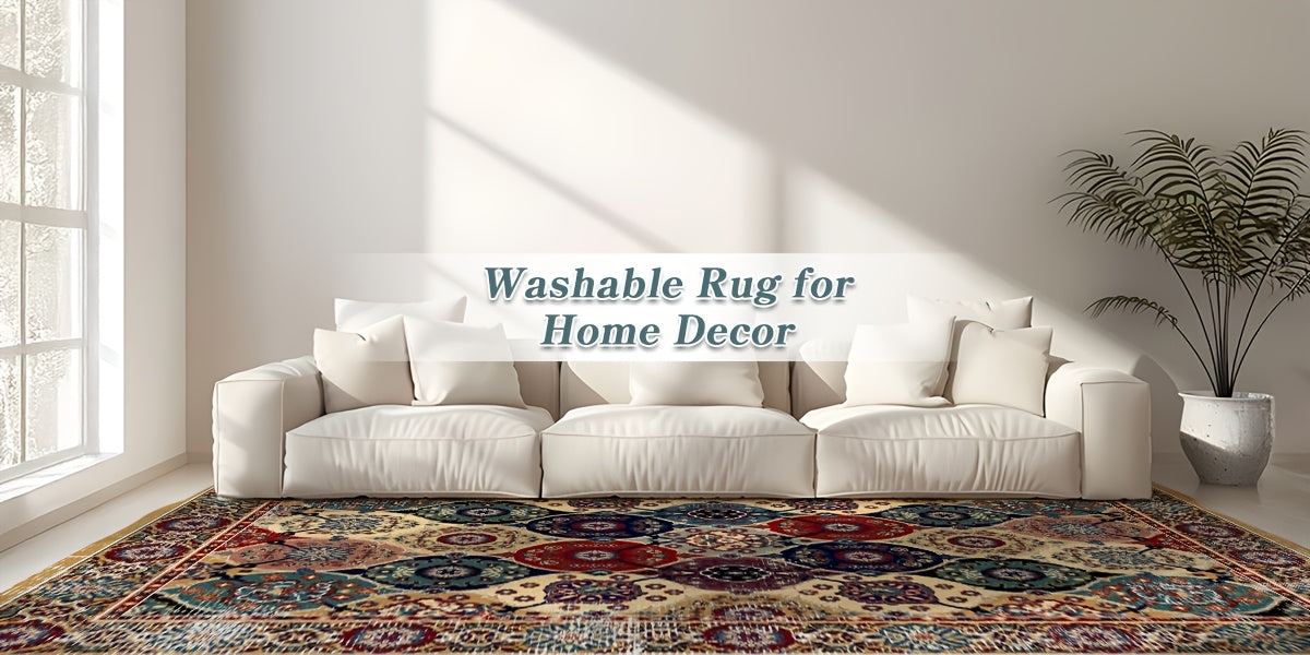 Washable Vintage Medallion Small Mat with Non-Slip Backing Soft and Stain Resistant Non-Shedding Low Plush Floor Mat Pad for Living Room Bedroom Kitchen Home Office