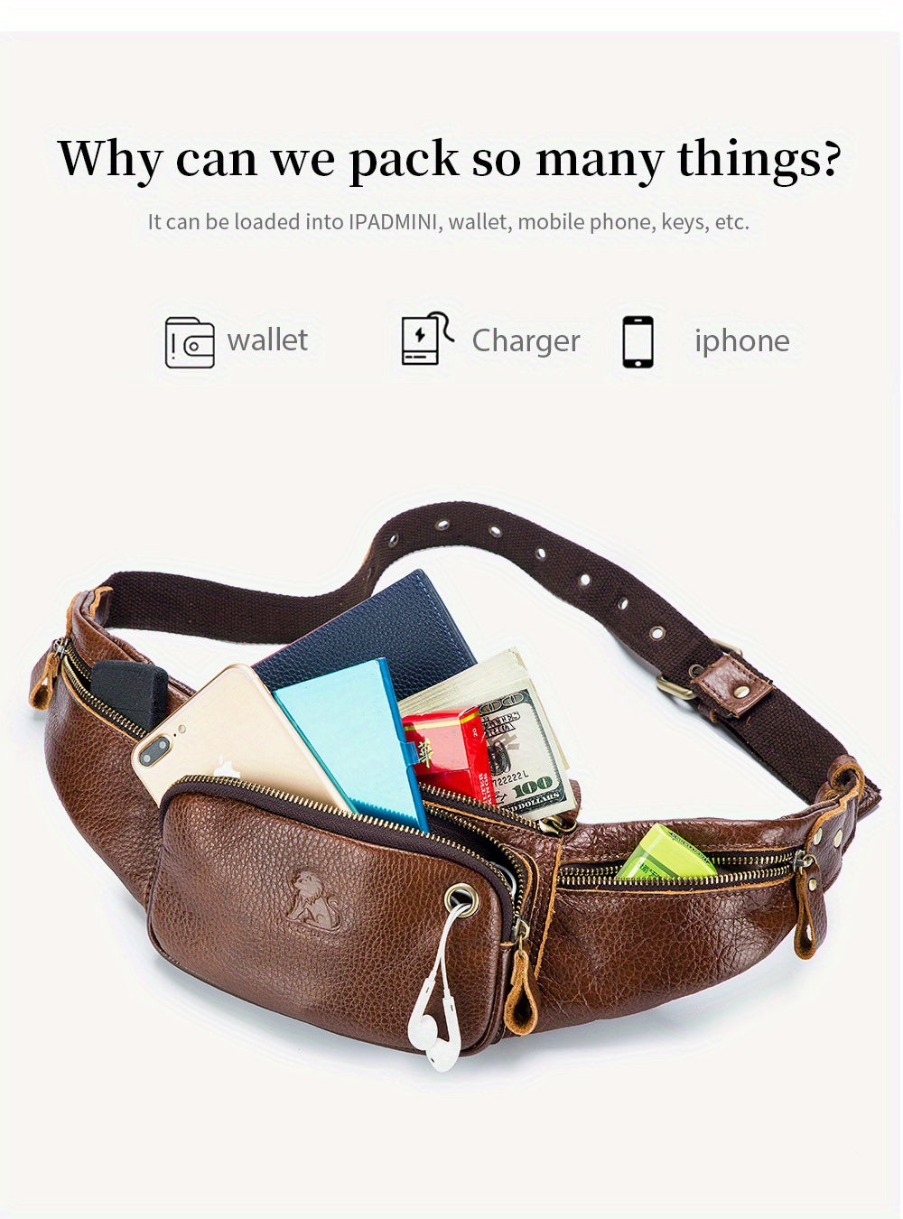 Real Leather Men's Messenger Sling Bag, Cowhide Chest Bag, Sporty And Casual Style, Top layer Cowhide Cash Bag, Trendy Men's Waist Bag