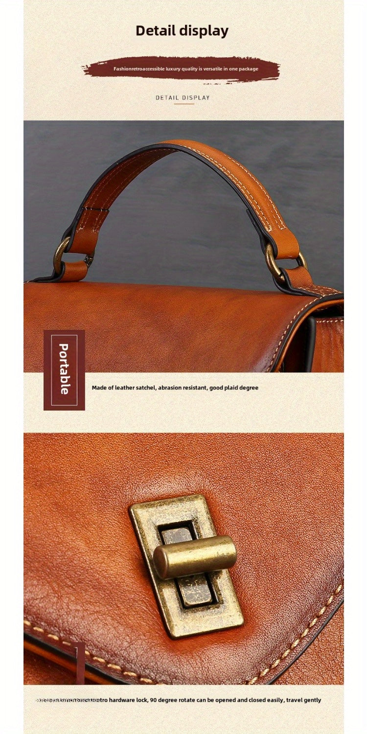 Women's Genuine Leather Retro Messenger Bag - Adjustable Crossbody & Shoulder Strap, Snap Closure, Durable Oil-Edged Trim