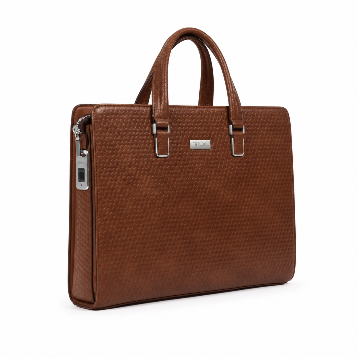 Brown Leather Laptop Bag With Fingerprint