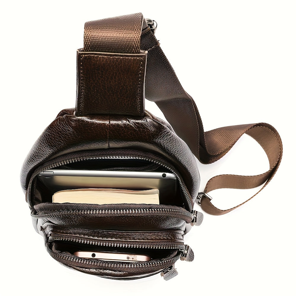 Genuine Leather Men Crossbody Bag, Daily Commute Sling Messenger Bags, Large Capacity Shoulder Bags For 7.9inch Tabelt