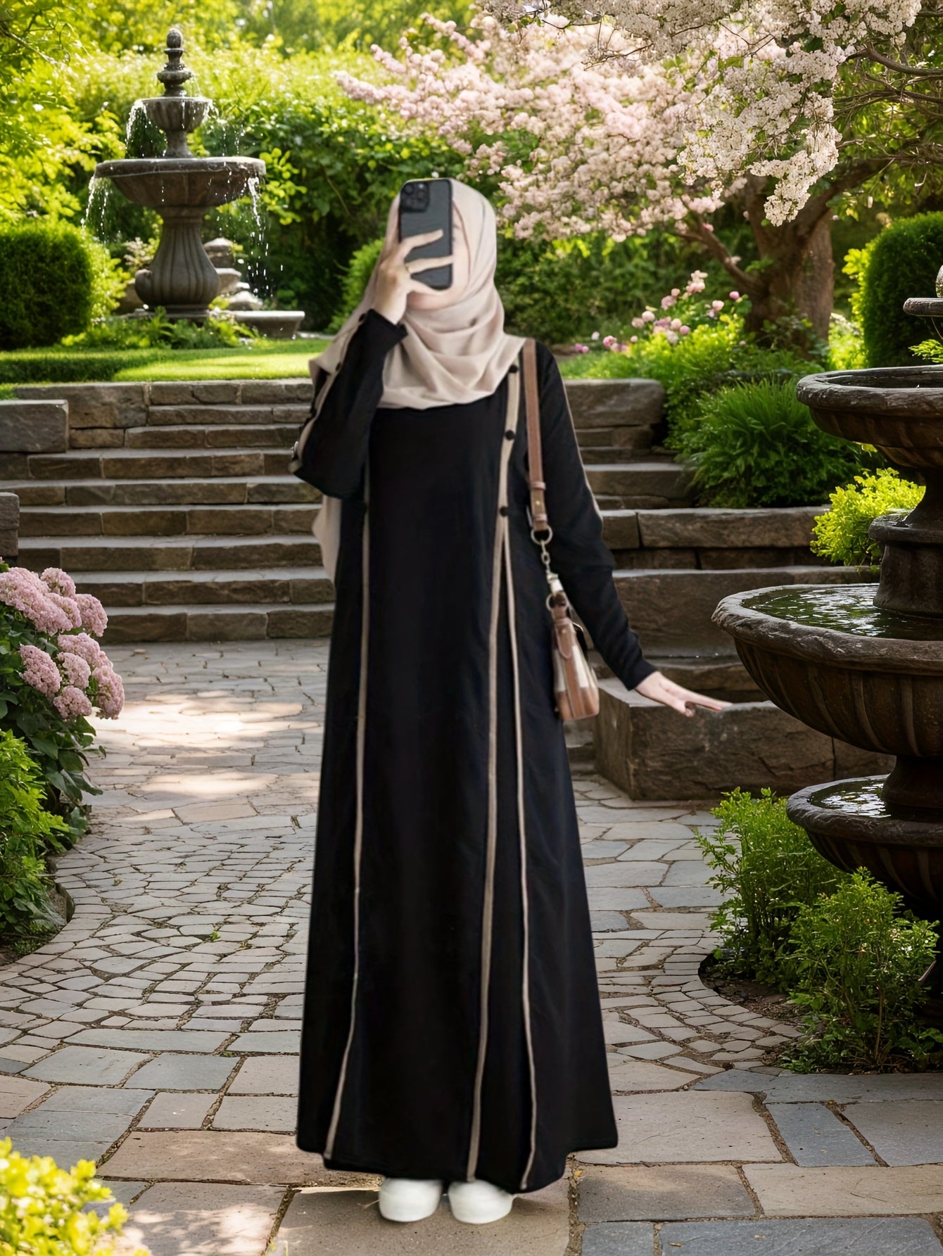 Women's Fashion Long-Sleeved Casual Loose Daily Home Travel Arabic Abaya Robe (No Headscarf)