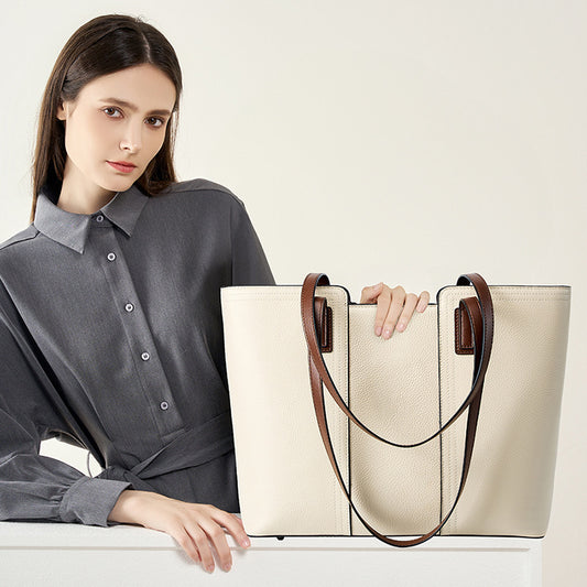 Genuine Leather Tote Bag for Women - Large Capacity Convertible Shoulder & Handheld Bag | Business Travel