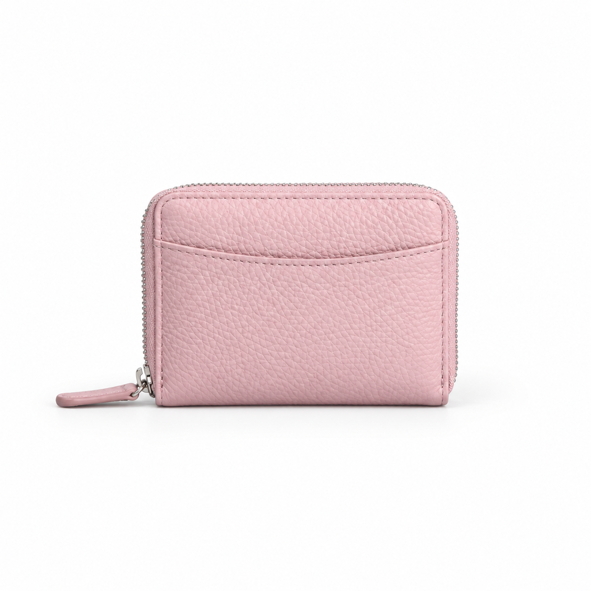 Pink Pebbled Leather Zip-Around Compact Wallet