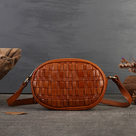 Vintage Leather Shoulder Bag Fashion Crossbody Handbag For Women Woven Knitted Bag
