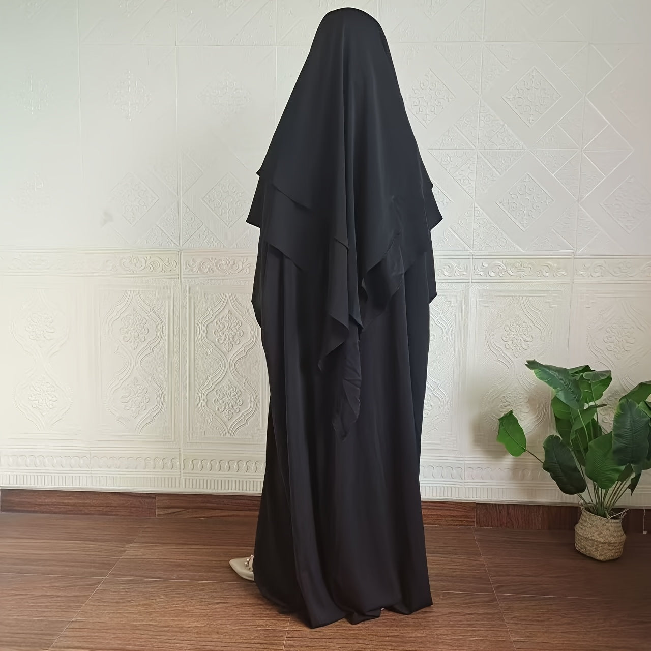 Plus Size - A Set of Elegant Plus Size Women Jilbaab Dresses, Middle East Dubai Solid Color Robe Dress Two Piece Set, Perfect for Ramadan And Islamic Prayers Abaya Femme Women Abaya Dubai Islamic Clothing Abaya Hijab Femme Prayer Jil