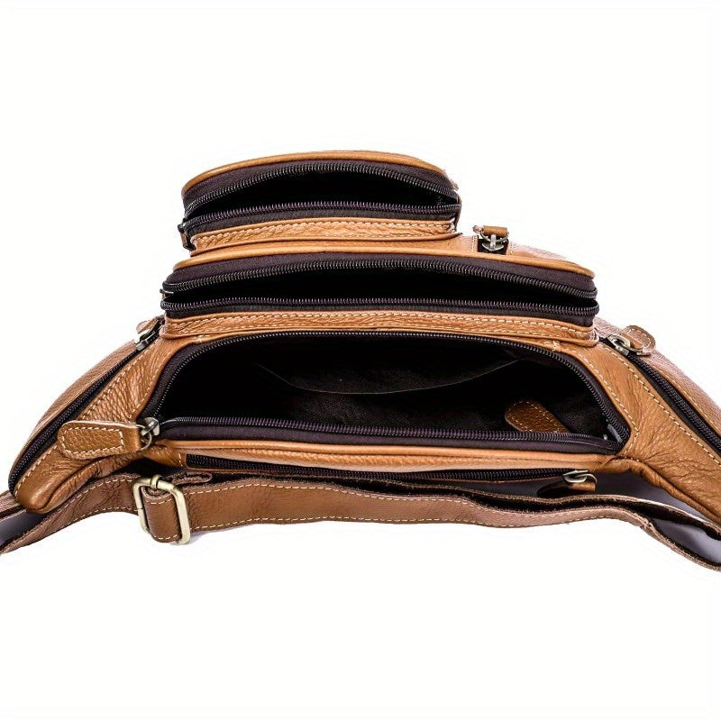 High Capacity Hiking Belt Pack Leather Fanny Bag for Men Women Outdoor Travel Hiking Camping Hip Bum Belt Purse Sling Crossbody Casual Pouch Brown