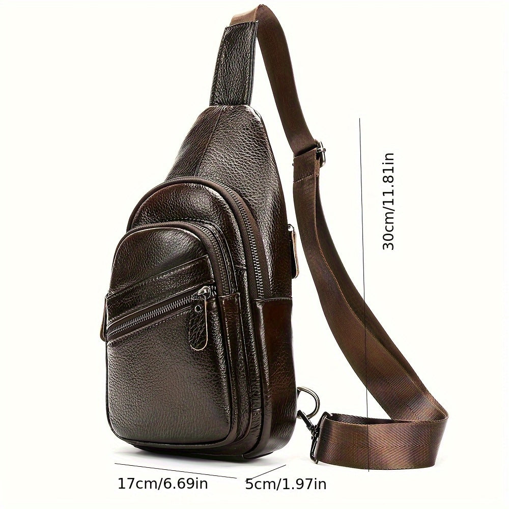Genuine Leather Men Crossbody Bag, Daily Commute Sling Messenger Bags, Large Capacity Shoulder Bags For 7.9inch Tabelt