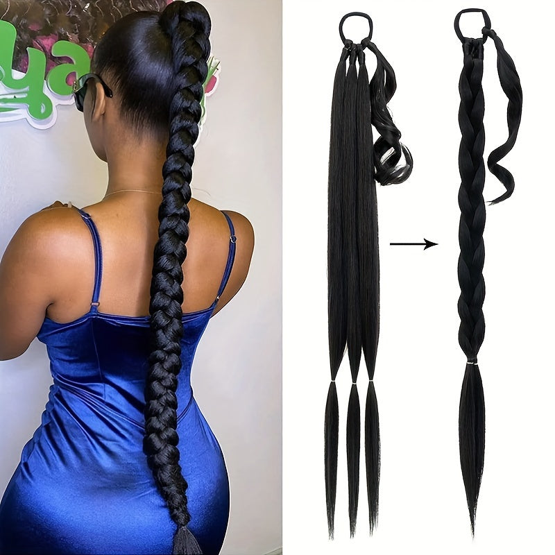 Long Braid Ponytail Extension With Elastic Tie Straight Sleek Wrap Around Braid Hair Extensions