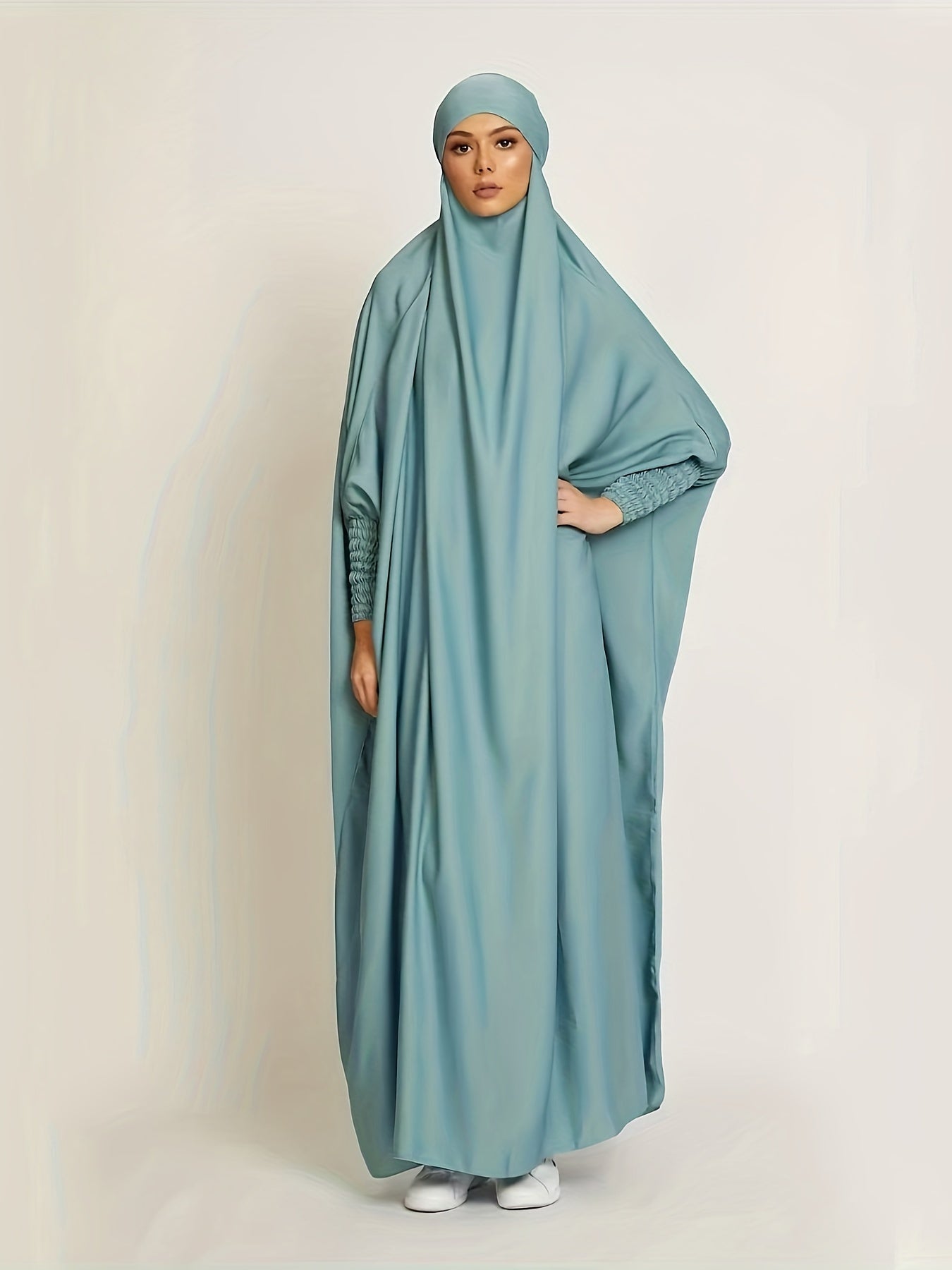 Long Sleeve Solid Color Jibab Abaya - Women's Traditional Arabian Polyester Robe with Tie Back, 95% Polyester 5% Elastane, 135g/m² - Muslim Nida Hijab Dress