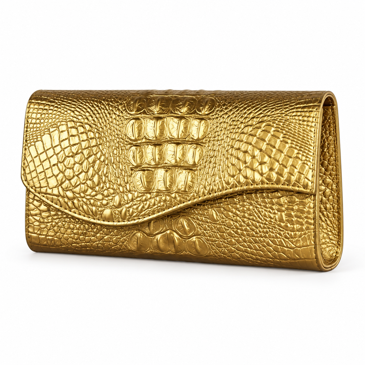 Metallic Gold Crocodile Embossed Evening Clutch