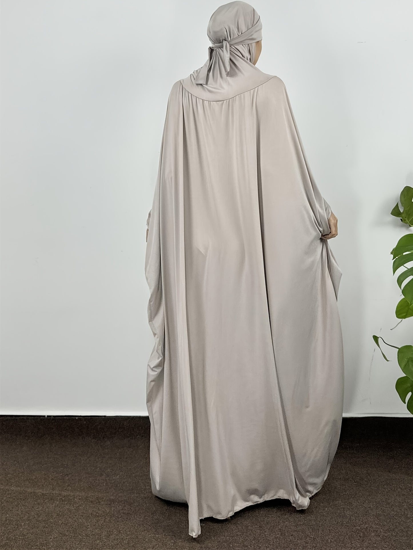 Ramadan Solid Hooded Kaftan, Elegant Batwing Sleeve Arabic Abaya, Women's Clothing