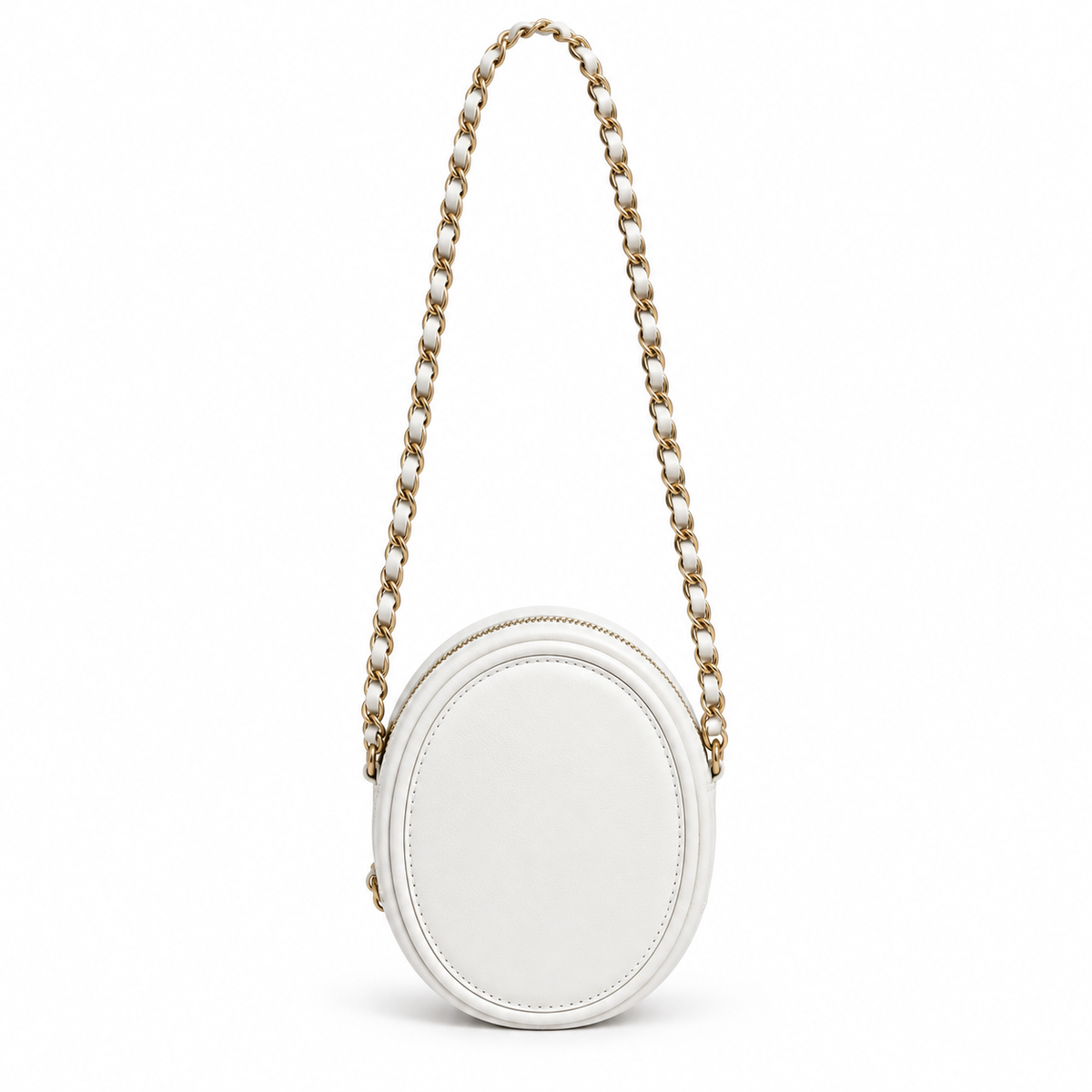 White Oval Chain Strap Crossbody Bag