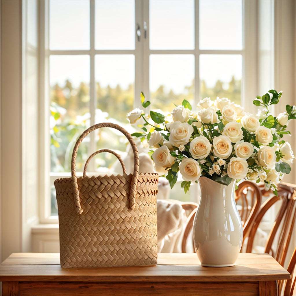 One Piece, Hand-Woven Handbag Handheld Versatile Women's Bag, Suitable for Vacation, Imitation Rattan Design, Tote Bag Style
