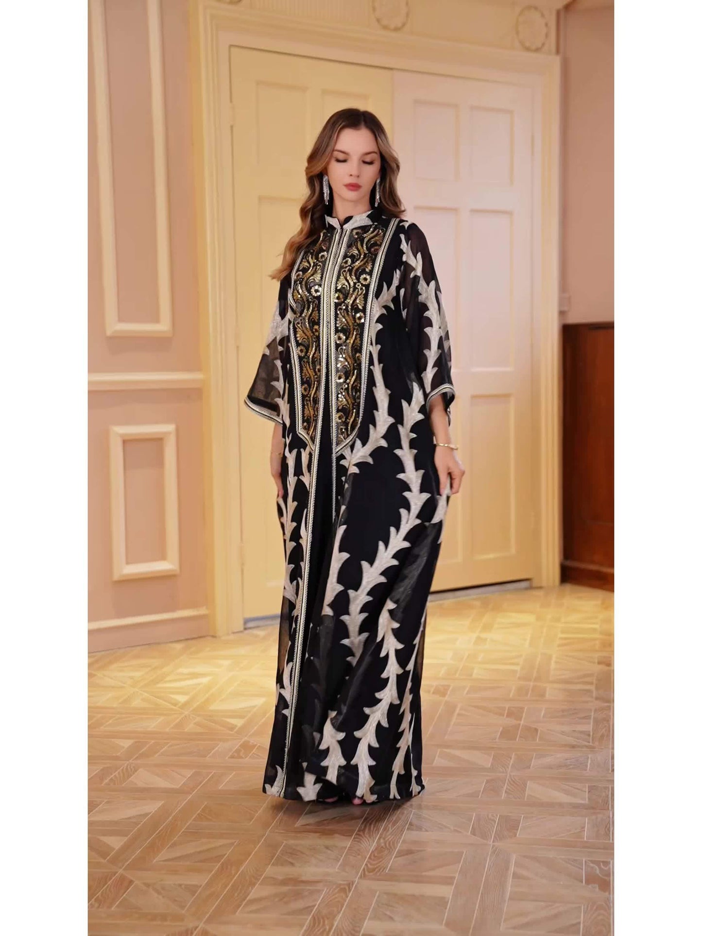 New Sequin Abaya Dress, Middle Eastern High-end Elegant Pure Muslim Two-piece Set, Fashionable and Comfortable Design, Suitable for Daily Wear, INS Middle Muslim Embroidered Long Robe Abaya Light Luxury Evening Dress Two-piece Set