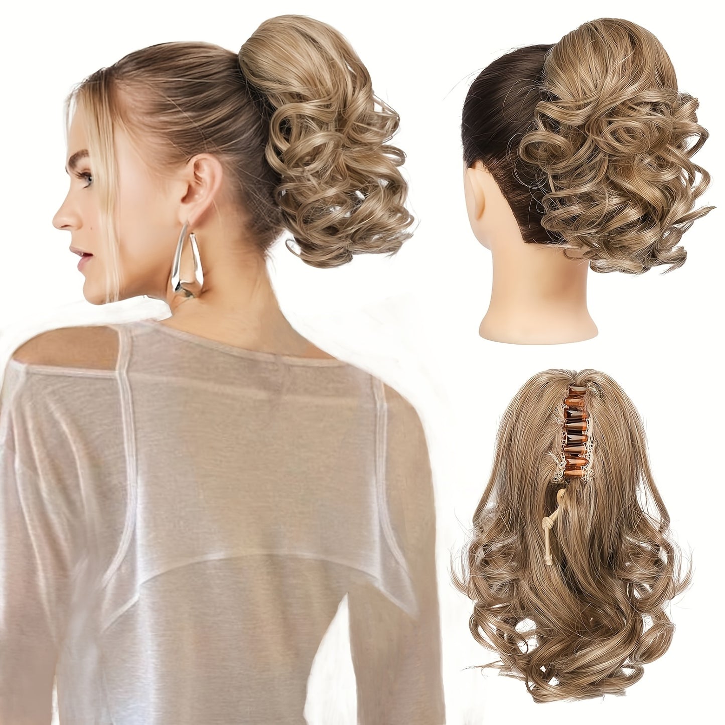 8 Inch Wavy Clip-In Ponytail | Jumbo Claw Clip Synthetic Hair Extensions for Women