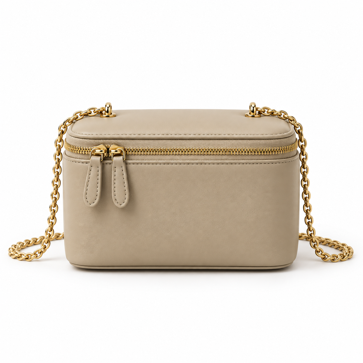 Khaki Vegan Leather Chain Crossbody Bag