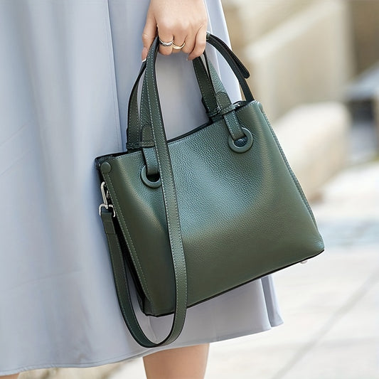 New Women's Genuine Leather Bucket Bag - Large Capacity Convertible Crossbody Shoulder Handbag with Zipper Closure