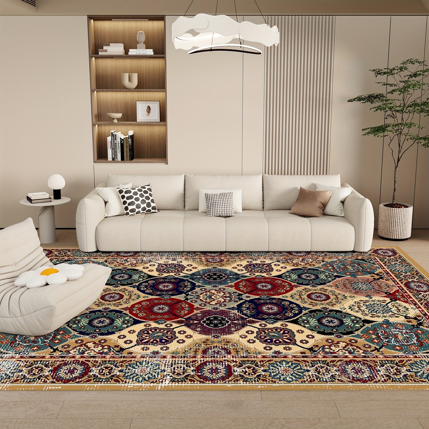 Washable Vintage Medallion Small Mat with Non-Slip Backing Soft and Stain Resistant Non-Shedding Low Plush Floor Mat Pad for Living Room Bedroom Kitchen Home Office