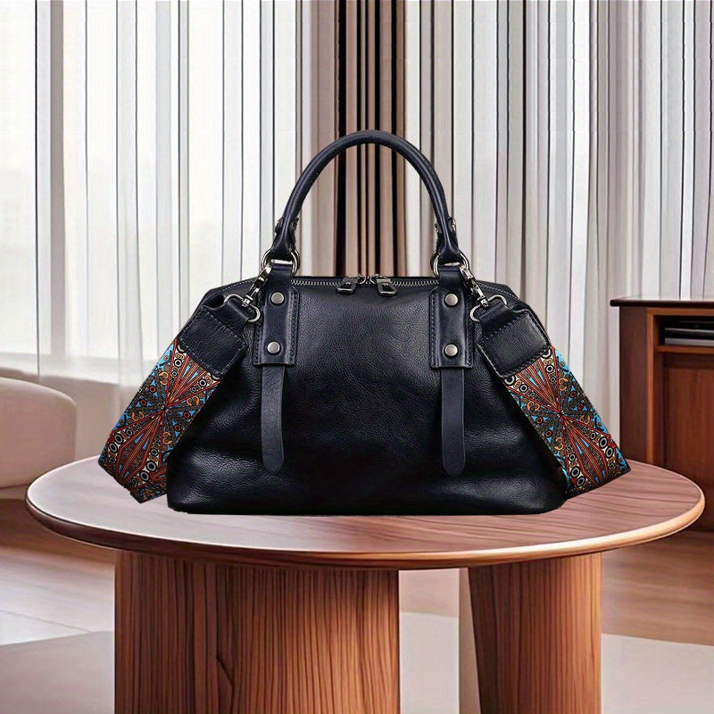 Women's Genuine Leather Crossbody Bag - Adjustable Wide Strap, Large Capacity Vintage Tote & Shoulder Bag