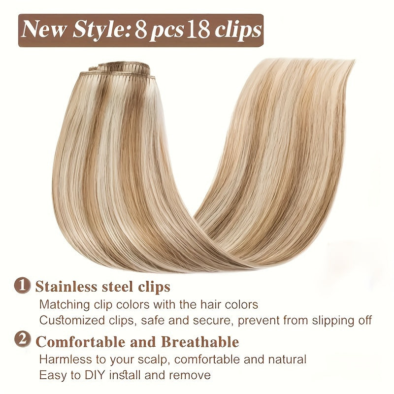8pcs Luxe Remy Human Hair Extensions Set | 100% Real, Silky Straight