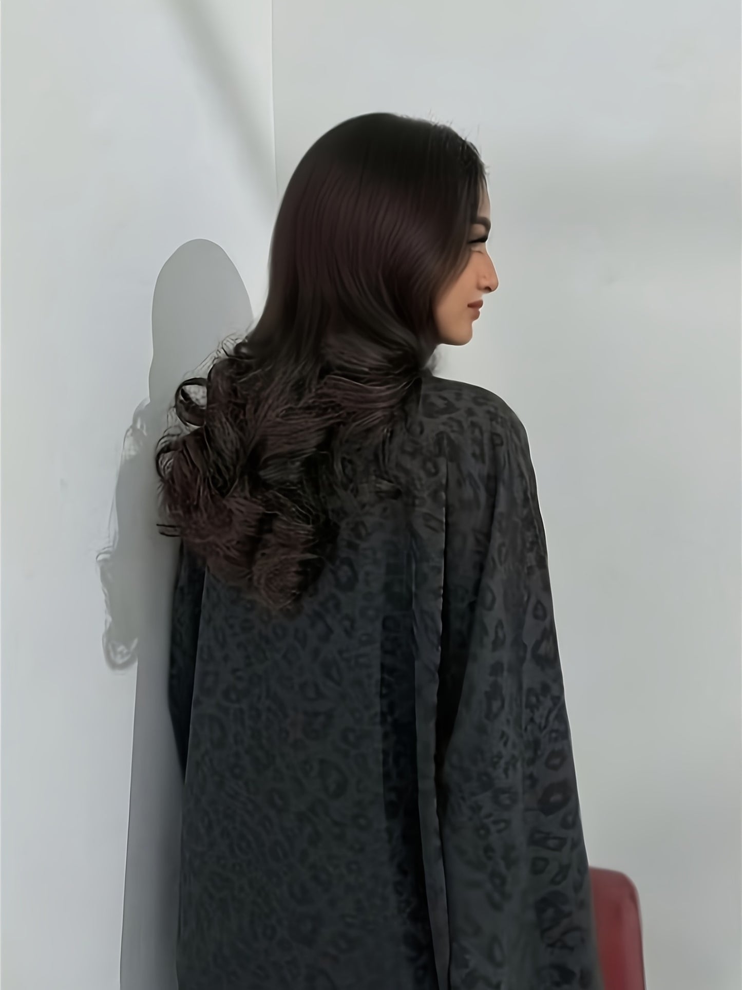 Women's Elegant Black Leopard Print Abaya Kaftan Dress - Long Sleeve, Open Front, Beltless Design, Perfect for Daily Wear and Festivals, Spring/Summer/Fall Collection, Festival Attire