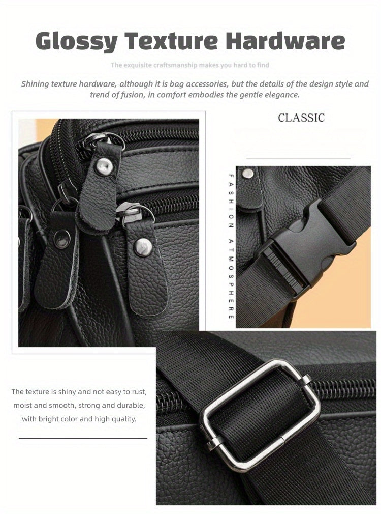 Genuine Leather Men's High Quality Adjustable Sling Bag - Large Capacity Multi-Compartment Chest Pack for Sports, Running, Gym & Street Style (Black), Chest Crossbody Bag
