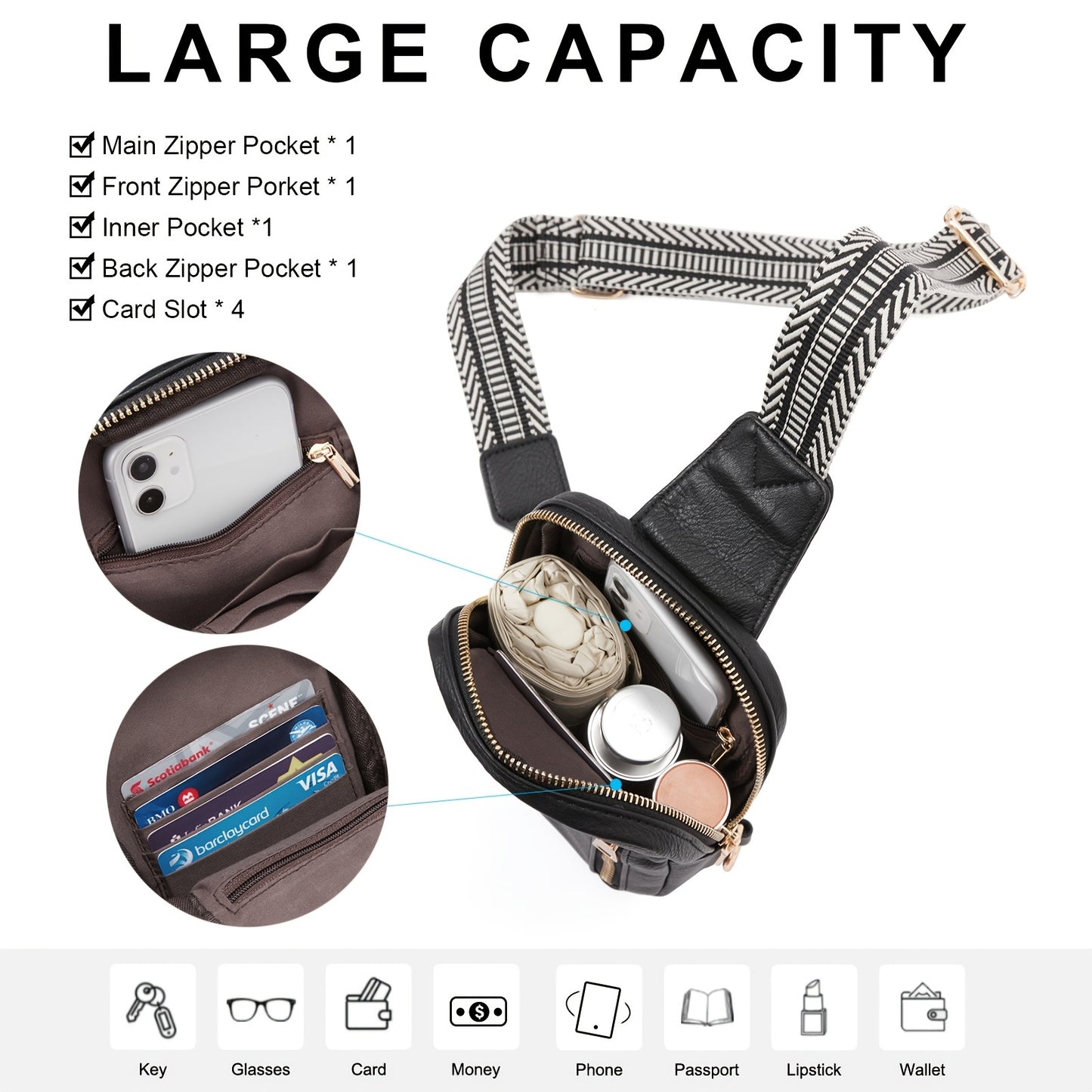 Small Leather Sling Bag for Women 2025 Vegan Crossbody Chest Bags Trendy, Women's Fanny Pack