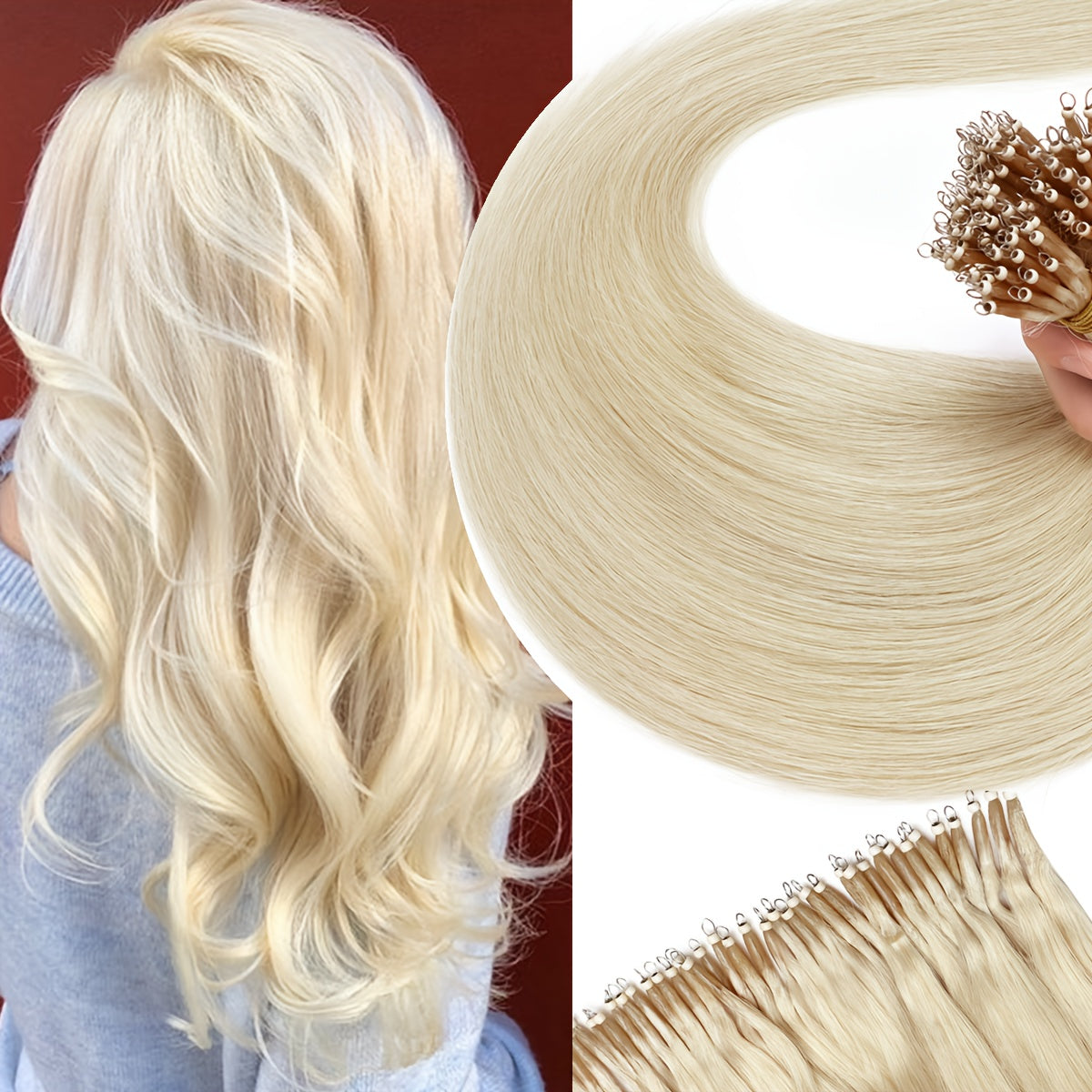 100% Human Hair Extensions - 50 Strands Nano Rings, Thick, Smooth, Remy Hair