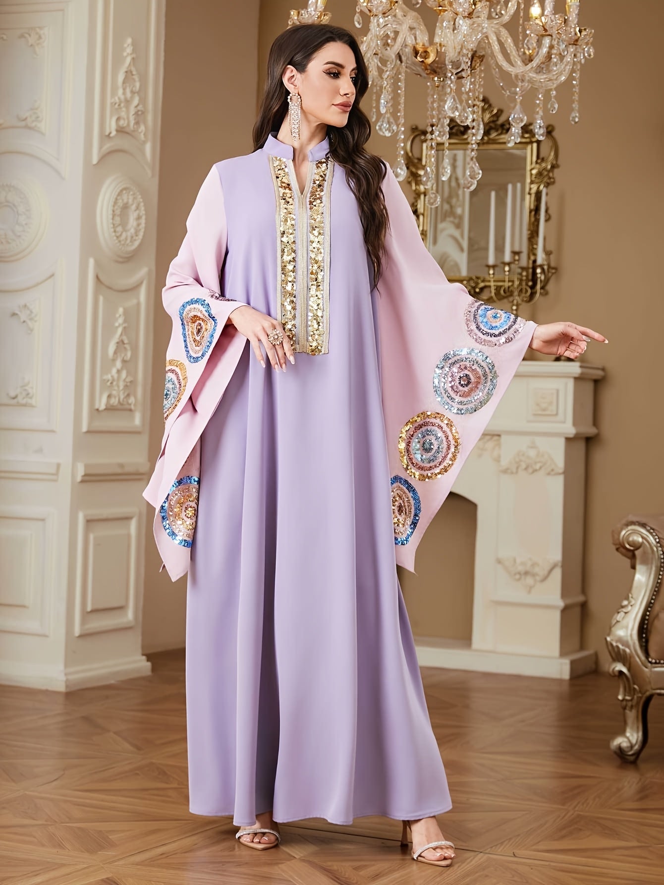 Women's Elegant Maxi Abaya Kaftan - Formal Evening Gown & Everyday Islamic Dress in Lavender Purple, Batwing Sleeves, Non-Stretch Formal event & Everyday Islamic Clothing for Weddings