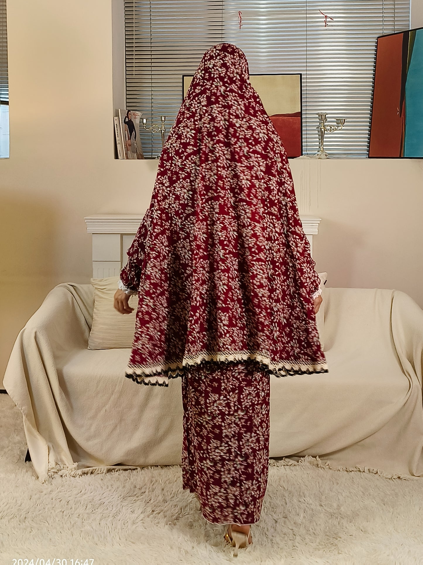 Middle Eastern Women'S Hooded Prayer Robe Two-Piece Set Jilbaab
