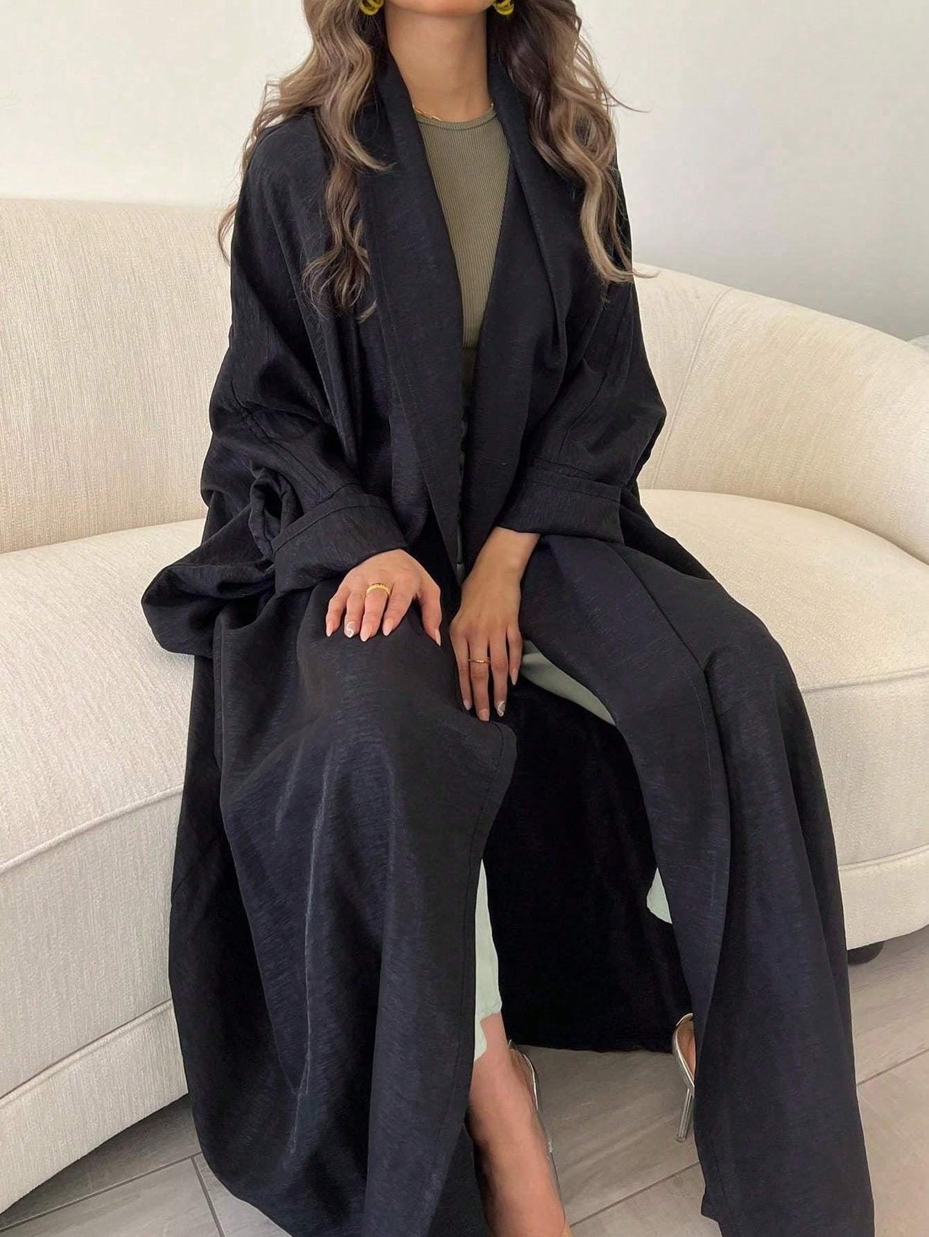 1pc Middle Eastern Women's Elegant Long Sleeve Arabic Abaya - Loose Fit H-Line Long Robe with Solid Color, Hand Wash/Dry Clean, All-Season Traditional Attire, Modest Fashion | Flowing Garment